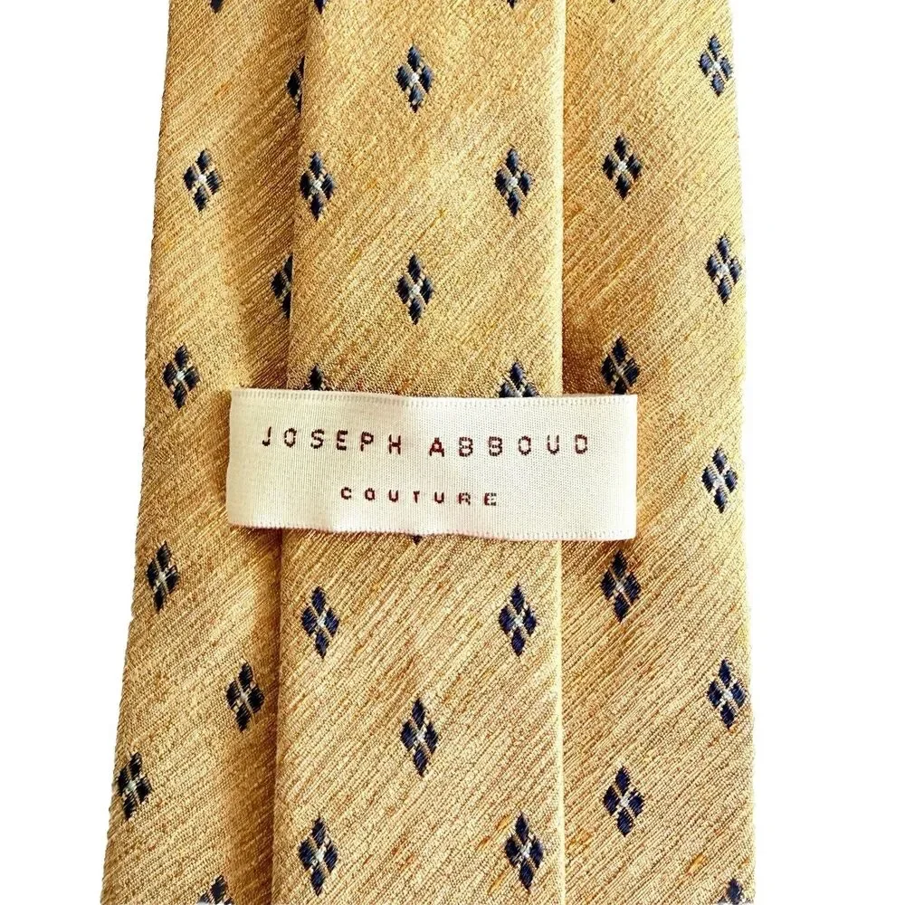 JOSEPH ABBOUD Men's 100% Silk Tie ITALY Designer Gold Yellow Blue Diamond 58